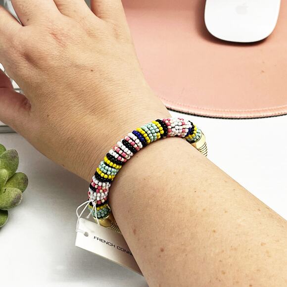 NEW French Connection Colorful Seed Bead Stretch Bracelet - Picture 2 of 4